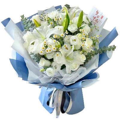 六安11朵白玫瑰桔梗百合，爱永恒不息