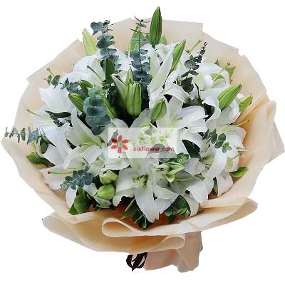 六安9支白色多头百合，祝福你幸福